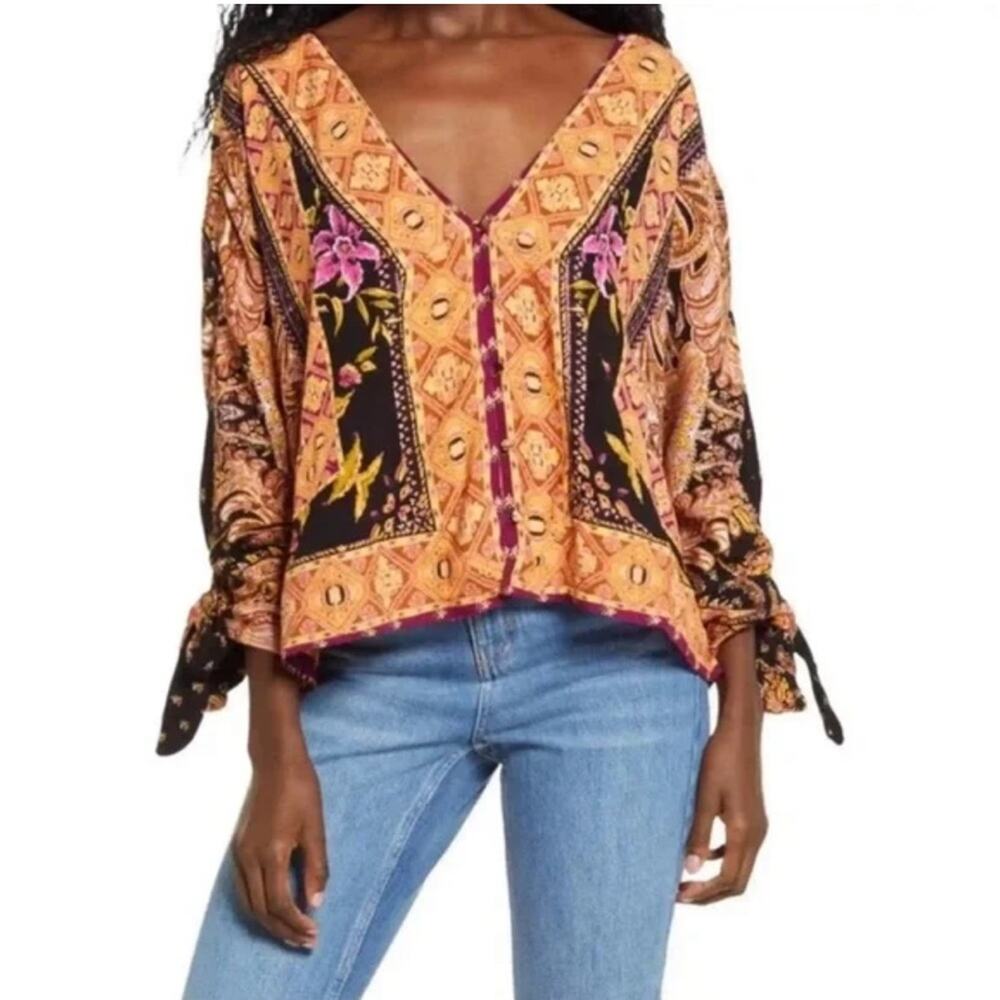 Free People Small Catch Me If You Can Kimono / Tunic in Dark Combo Long Sleeve